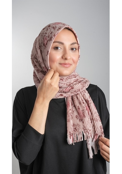 Hürrem Bone Bej Pratik Hazır Geçmeli Tesettür Eşarp Kesik Elyaf Piliseli Çiçe (553629989) Bej