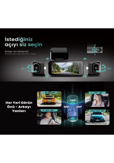 Ses Kontrolü,3 Kanallı 3,18 İnç Dokunmatik Ekran, 2160p + 1080p + 1080p Ön Ve Arka İç Döngü Kaydı, 5,8 Ghz Wifi