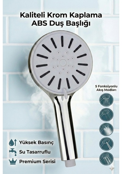 Büyük Boy 5 Fonksiyonlu Kaliteli Duş Başlığı Beyaz Plastik Diğer