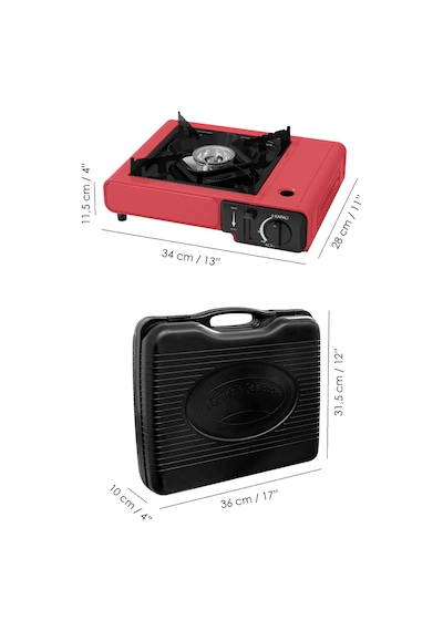 Portatif Kamp Ocağı - Taşıma Çantalı Gazlı Stop Emniyetli Ocak 34x28x11 Cm Kırmızı Kırmızı