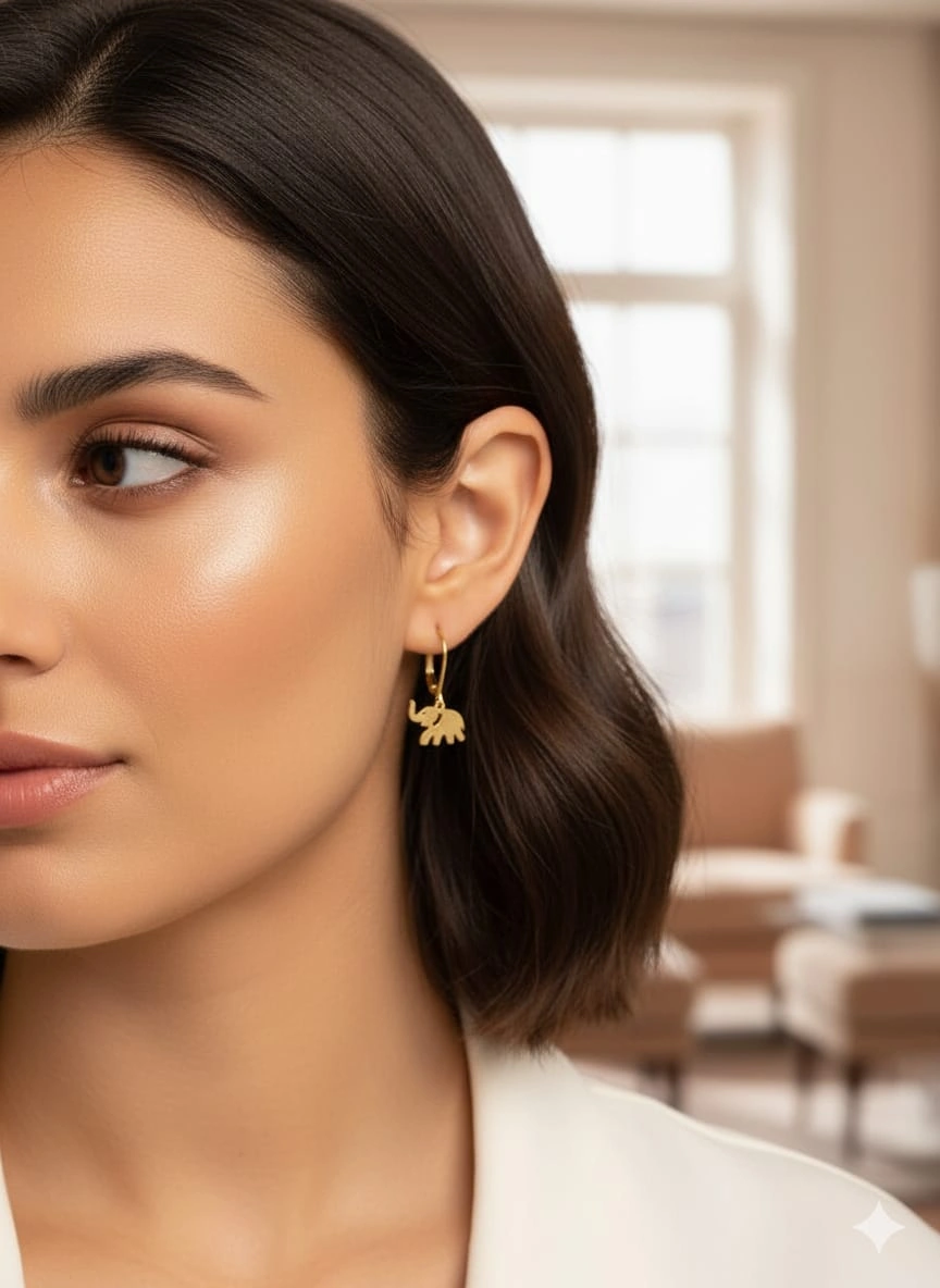925 Ayar Papatya Silver Fil Küpe.altın Modeli Fil Küpe.rose.gold.rodaj Gümüş