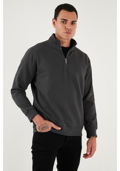 Buratti Pamuklu Regular Fit Yarım Fermuarlı Dik Yaka Erkek Sweat 5905470 Antrasit