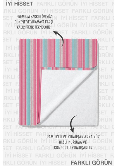 Çizgili Pastel Renkli Plaj Havlusu - Pembe Mavi Çizgi Havuz Deniz Banyo Hızlı Kuruyan Sahil Örtüsü Kumlu Melisa