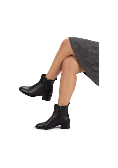 Kadın Hakiki Deri 4.5 Cm Topuklu El Yapımı Tokalı Rahat Günlük Bot Siyah