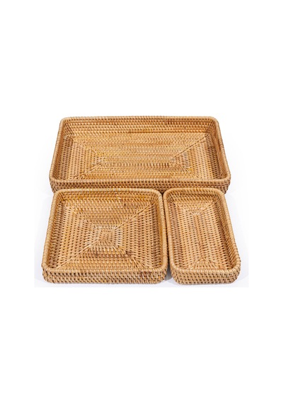 Koza Home Meander El Yapımı Örgü Rattan Üçlü Çekmece Düzenleyici 8833 Naturel