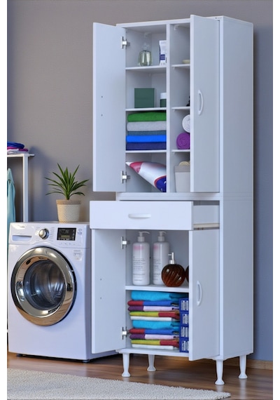 Eliusta Nexa Modüler Dolap 65 Cm Banyo/mutfak Dolabı Extra Kullanım Alanlı 65x173x32,5 Cm Beyaz Dolap Beyaz