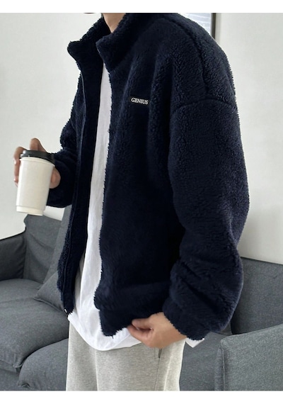 Genius Store Oversize Peluş Tam Fermuarlı Sweatshirt Peluş İçi Polarlı Sherpa Kumaş Sweatshirt Gri