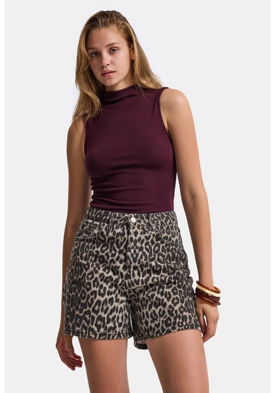 Kadın Leopar 1w6-26 Midi Relax Fit Denim Şort