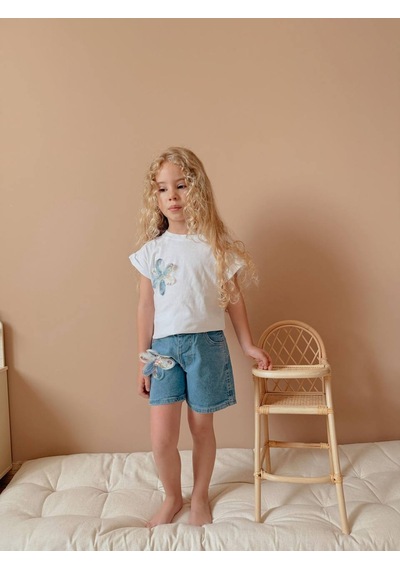 Jolly Kids Kız Çocuk Kot Jean Şortlu Badili Takım Beyaz