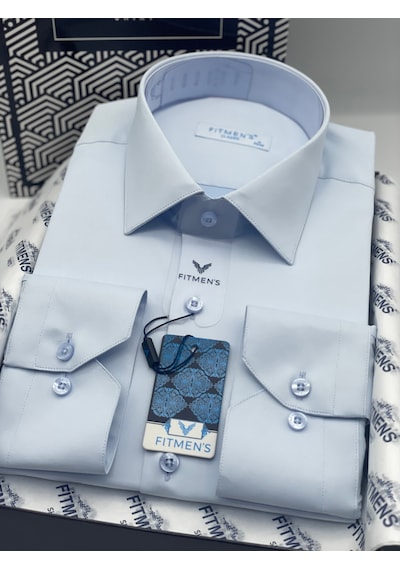 Fitmens Klasik Uzun Kol Cepsiz Likralı Rahat Kumaş Erkek Gömlek Fs-004517 - Buz Mavi-3186