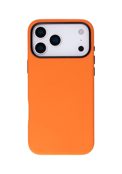 Bloomcase Premium Mono Pebble Orange Apple iPhone Uyumlu 17 Pro Max / 18 Pro Max 6.9" Hakiki Deri Magsafe Kılıf Turuncu