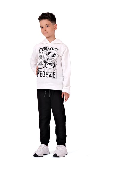 Mnk Baby & Kids Power Baskılı Kapşonlu Çocuk Eşofman Mnk0616 Ekru
