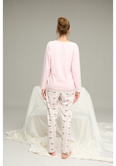 Siyah İnci Örme Pamuklu Pijama Takım25240259 Pembe