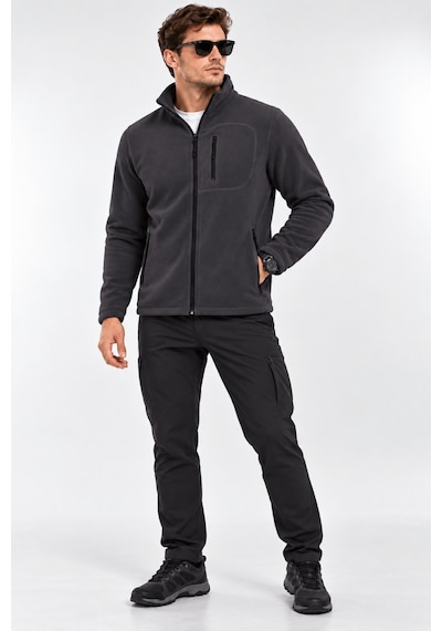 Genius Store Unisex Polar Tam Fermuarlı 3 Cepli Tüylenme Yapmaz Soğuğa Karşı Dayanaklı Spor Erkek-kadın Polar Tekli Koyu Füme