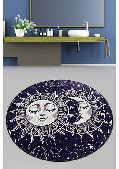 Aten Çap Banyo Halısı Djt 140x140 cm Beyaz - Lacivert
