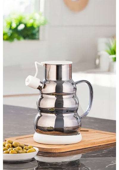 Porsima 3617-2 Kapaklı Borosilikat Cam Yağlık Sirkelik Yağdanlık 1000ml Beyaz Beyaz