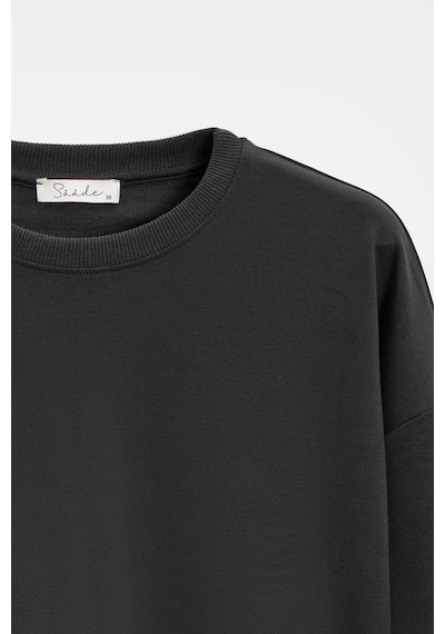 Sââde Kadın Oversize Bisiklet Yaka Basic Casual Sweatshirt Siyah