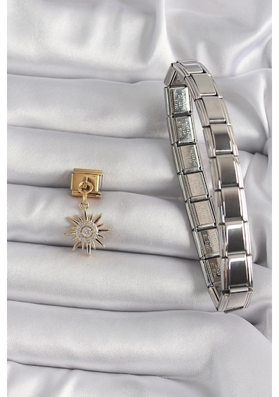 316l Çelik Gold Renk Sallantı Zirkon Taşlı Güneş Model Nomination Charm
