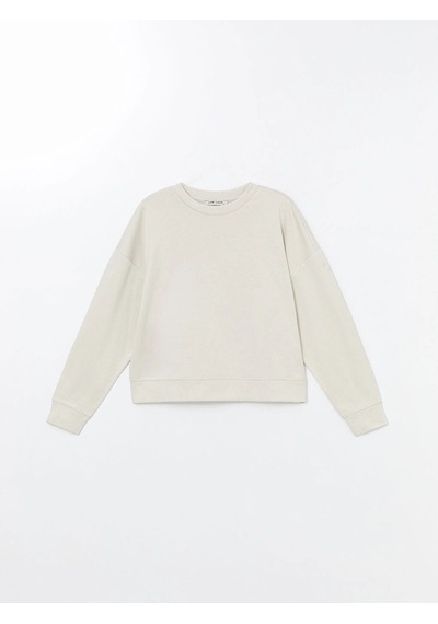 LC Waikiki Lcw Vision Bej Bisiklet Yaka Oversize Kadın Sweatshirt Taş