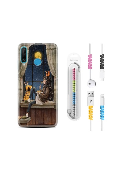 Huawei P30 Lite Kılıf Kablo Koruyuculu Ananas Camera Glass 1358