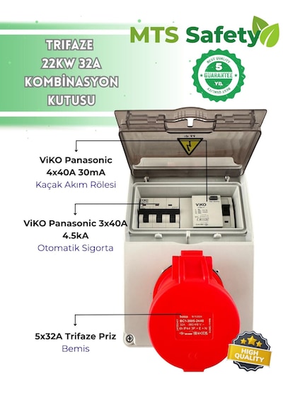 Mtsevcharger 22 Kw Vıko Sigorta Trifaze 5x32 Kaçak Akım Roleli Taşınabilir Elektrikli Araç Şarj Cihazı Kombinasyon Kutusu Pano 4x40 3x40 Sigorta 22.0 KW