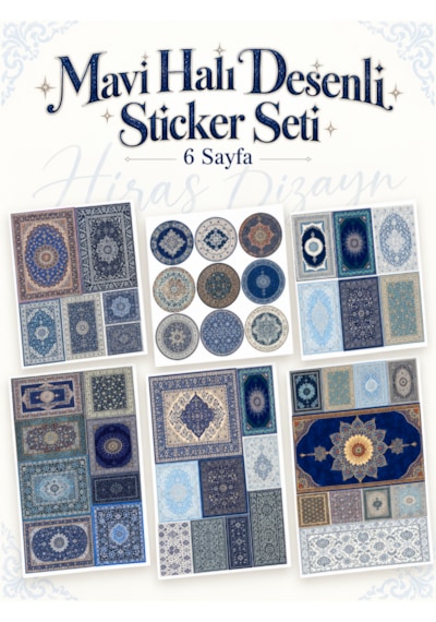 Hiras Dizayn Mavi Halı Ve Kilim Desenli Sticker Seti 6 Sayfa Çok Renkli