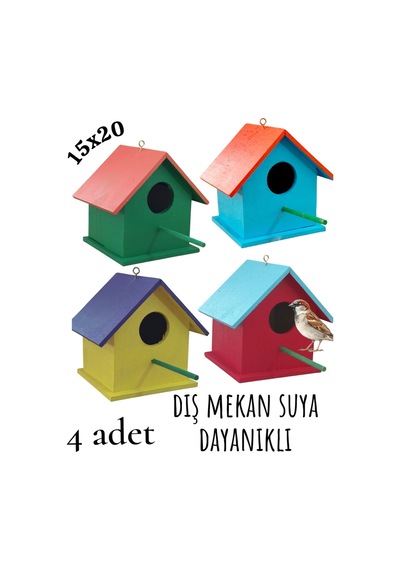Ncy Ahşap Kuş Evi Kuş Yuvası Dış Mekan Suya Dayanıklı 4 Adet 15 x 15 x 20 CM