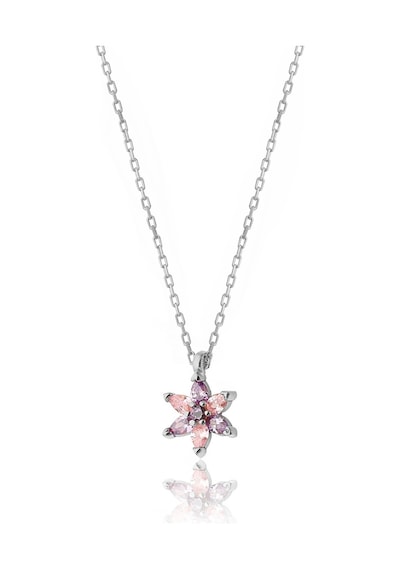 Zanaatsilver 925 Ayar Gümüş Ametist Pembe Taşlı Rodyumlu Nilüfer Çiçeği Kolye