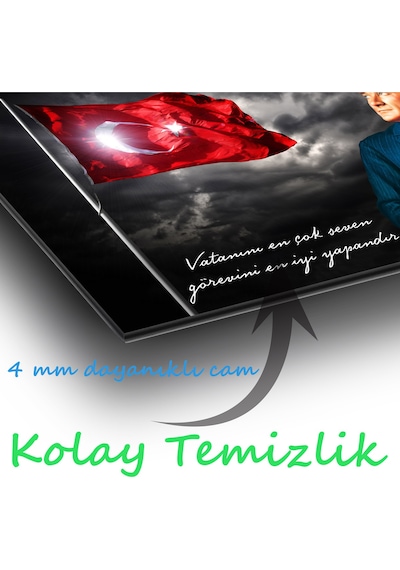 Atatürk Vatanını En Çok Seven Cam Tablo Evlika , Modern Ev İş Ofis Salon Duvar Dekoru , Hediyelik Tablo