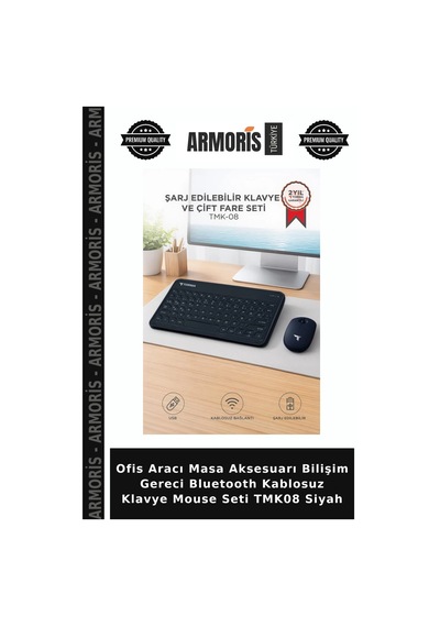 Ofis Aracı Masa Aksesuarı Bilişim Gereci Bluetooth Kablosuz Klavye Mouse Seti Tmk08 Siyah Diğer