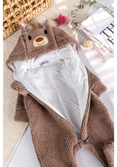 Babymod Kapüşonlu Welsoft Peluş Kışlık Kız/erkek Bebek Tulum Kahverengi