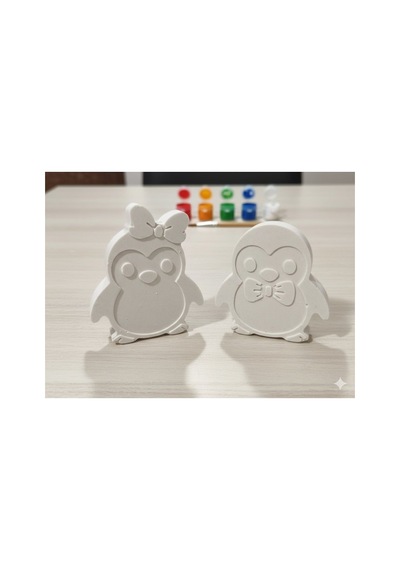Taş Tozu Boyama Seti- Penguenler - 2'li Set + 6 Ana Renk Boya+fır