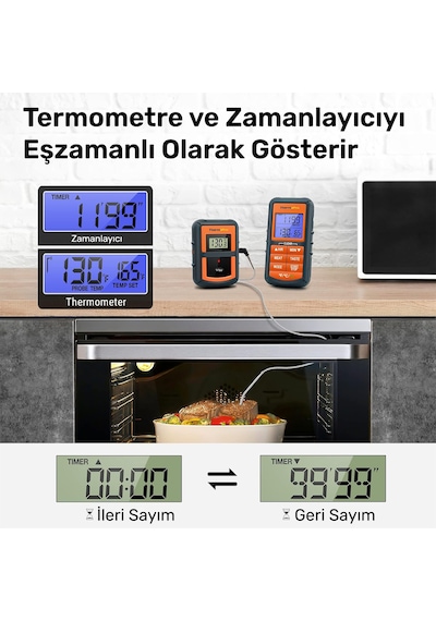 ThermoPro TP07C Alarmlı, Aydınlatmalı ve Kablosuz 150m Menzilli Profesyonel Gıda Pişirme Termometre