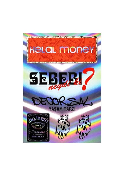 A5 Hologram Sticker 082 Tek Paket Çoklu Sticker Siyah
