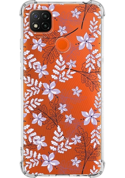 Xiaomi Redmi 10a Köşe Korumalı Antişok Kapak Floral Lila Tasarımlı Şeffaf Silikon Kılıf