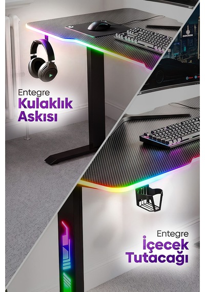 Ion 25mm RGB Aydınlatmalı Oyuncu Masası | Siyah Karbon Fiber Kaplama Ion 25mm RGB Aydınlatmalı Oyuncu Masası | Siyah Karbon Fiber Kaplama