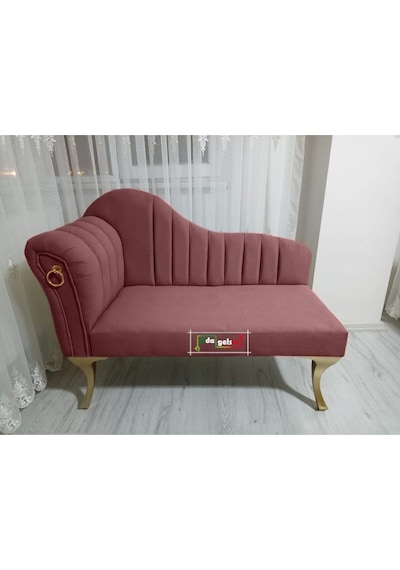 Yeni Model Ultra Lüks Alda Çizgili Josefin Bench Puf Gülkurusu