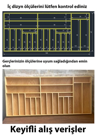 100x45 Cm Kaşıklık & Kepçelik El İşçiliği Masif Ahşap Organizer