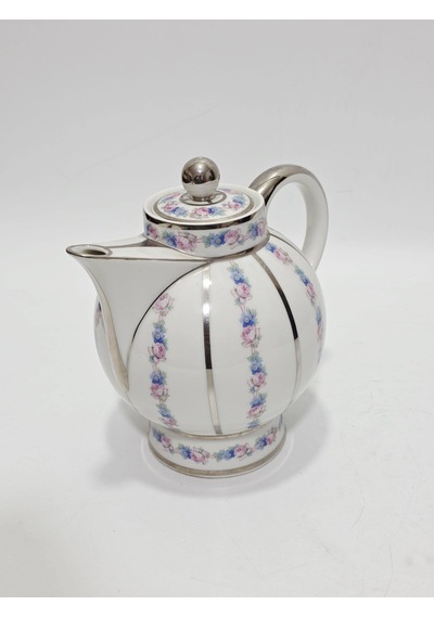 F. Legrand Limoges Çiçek Desenli Porselen Çay Kahve Demliği Çok Renkli