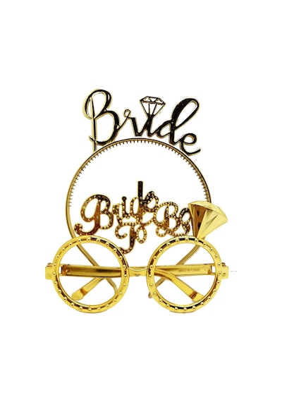 Bride Yazılı Taç Ve Bride To Be Yazılı Gözlük Seti Altın Renk