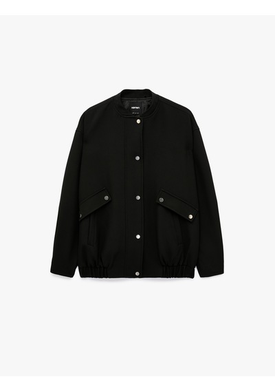 Koton Cepli Kolej Yaka Uzun Kollu Oversize Bomber Ceket Siyah 7wak20400ew