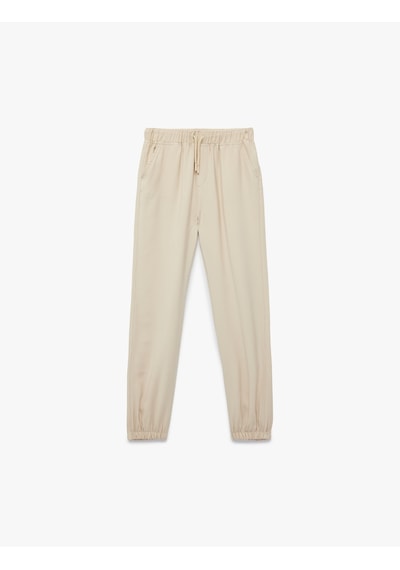 Koton Beli Bağcıklı Viskon Karışımlı Jogger Pantolon Bej 6skb40120tw Ekru