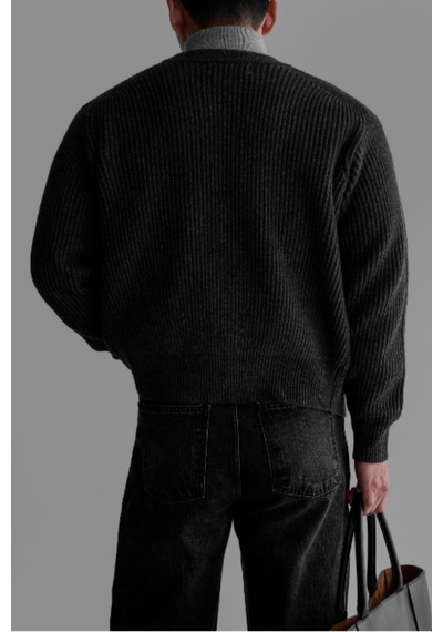 Tarz Cool Erkek Regular Fit Düğmeli V Yaka Triko Hırka Füme