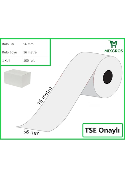 56x16 Metre Termal Kredi Kartı Ve Yazarkasa Pos Rulosu 100 Adet