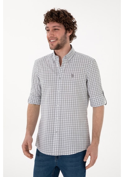 U.S. Polo Assn. Erkek Gri Kareli Uzun Kollu Slim Gömlek 50306367-VR024