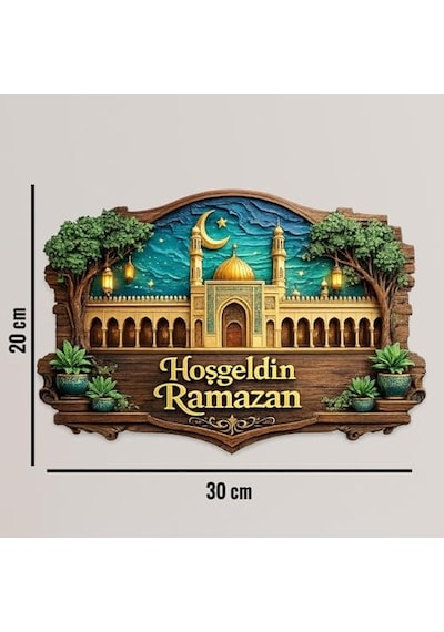 30-27 Cm Hoş Geldin Ramazan Dekorlu Ahşap Kapı Süsü, Ramazan Süsleri, Ramazan Tavan Süsü Genel