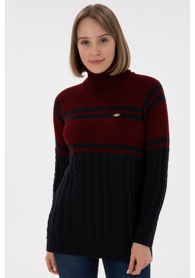 U.S. Polo Assn. Kadın Bordo Boğazlı Kazak 50293134-VR014