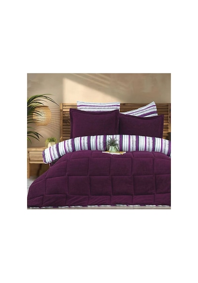 Çift Kişilik Uyku Seti Sherpa Comforter Mürdüm