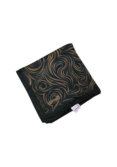 Mim Eşarp Ebruli Jan Jan Spiral Desenli Eşarp 90x90 Cm Siyah - Gold