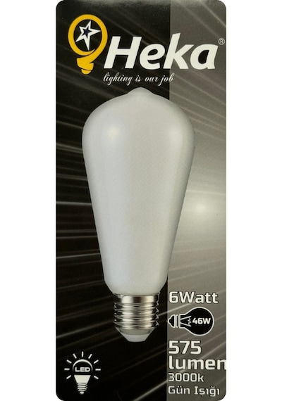 6 Adet Heka 6w 46w 3000k Sarı Işık E27 Duylu Soft Led St64 Filament Ampul Heka